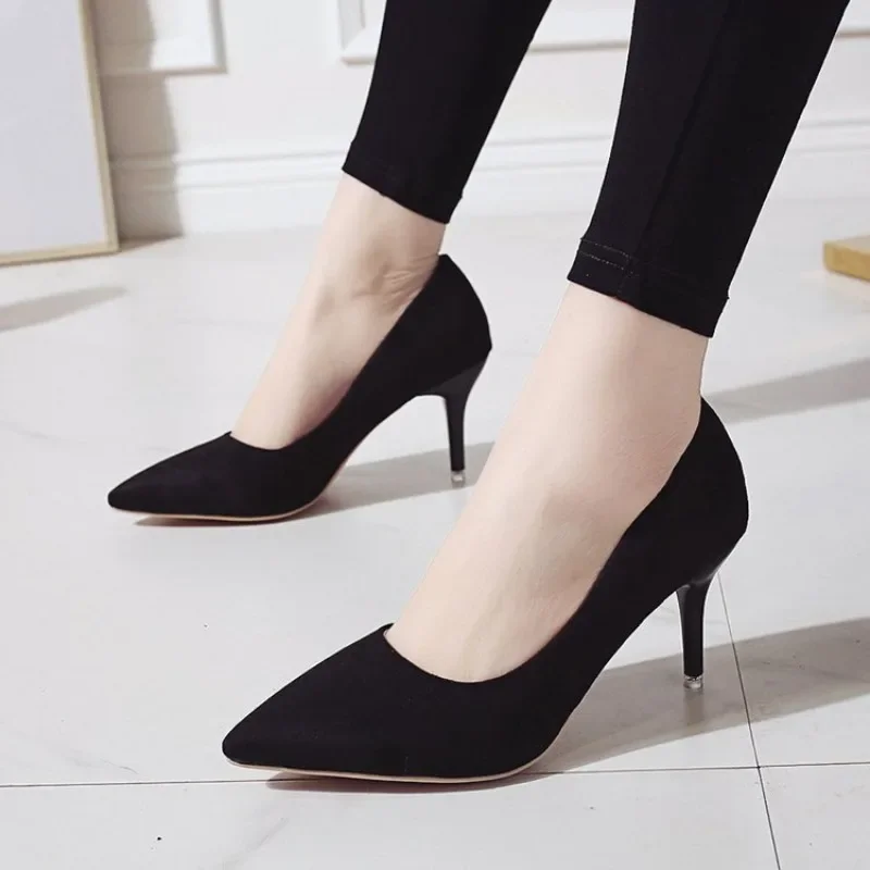 

Woman High Heel Shoes Luxury Brand Designer Black Women High-heeled Shoes 2025 Trend Faux Suede Pointed Toe Sexy Pumps Big Size