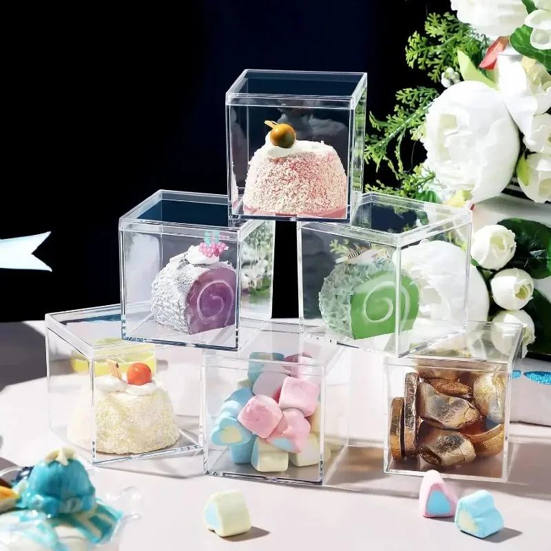 1-12pcs Acrylic Boxes Transparent with Cover Square Packing Box Protection Showcase Dustproof Food Candy Storage Container