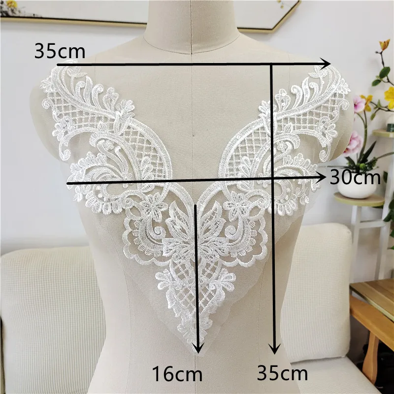 1Piece Lace Handmade Applique DIY Bridal White Lace Neckline Collar Fabric Patch