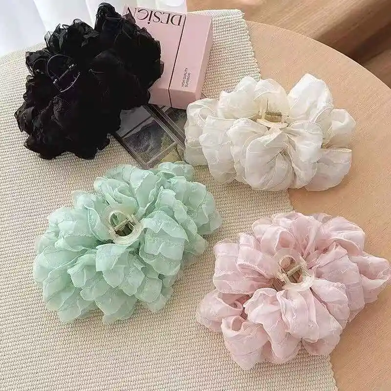 VANIKA New Large Fashionable Multi-layer Tulle Bow Hair Claw Clip Elegant Fabric Clouds Ponytail Clip Headdress Hair Accessories