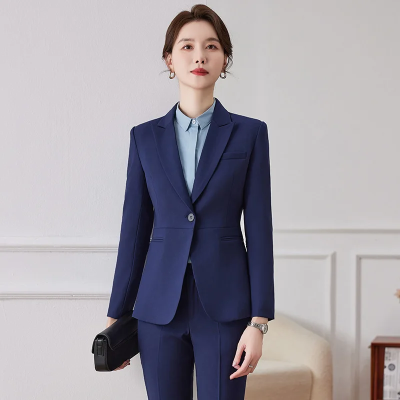 Gray Business Suit Women's Spring and Autumn Dignified Goddess Fan Gao End Hotel Front Desk Manager Work Clothes Two-Piece Set