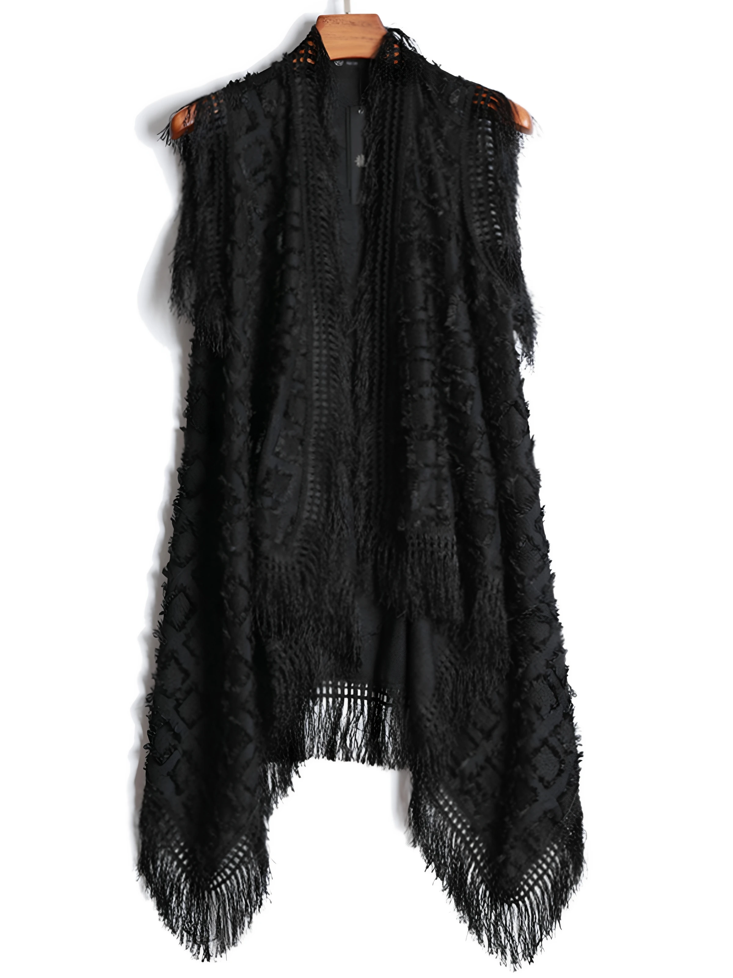 

Trendy Sleeveless Open Cardigan Vest Men's Fashionable Long Flowing Fringe Unbuttoned Outerwear Standard Fit Urban Style Spring
