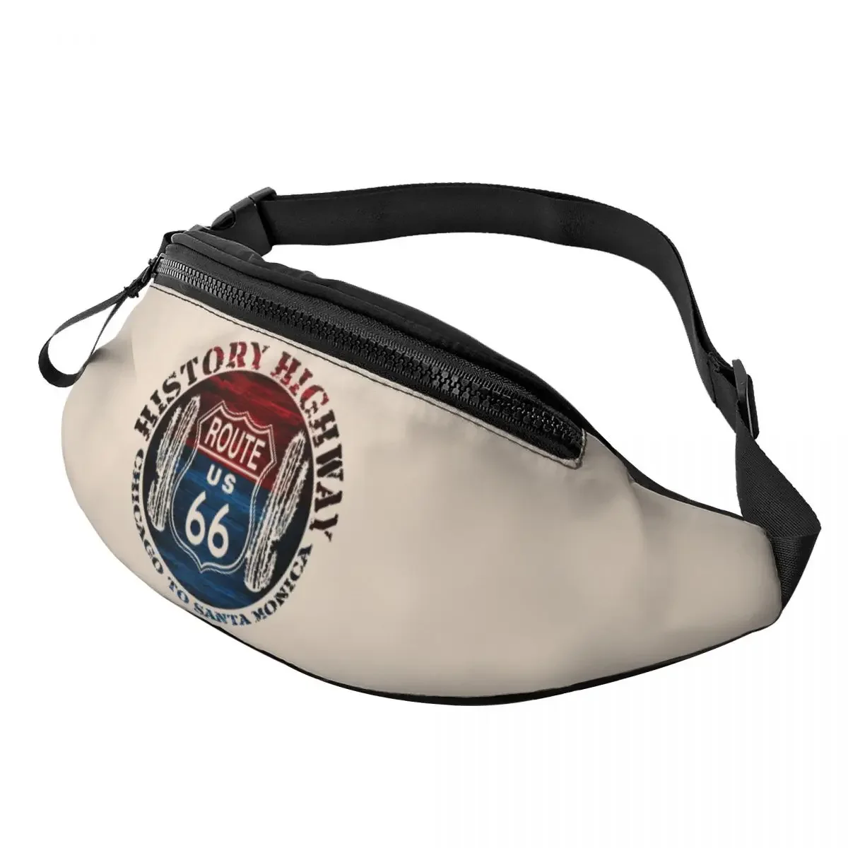 Casual Route 66 America Road Fanny Pack Men Women Vintage Trip Crossbody Waist Bag for Running Phone Money Pouch