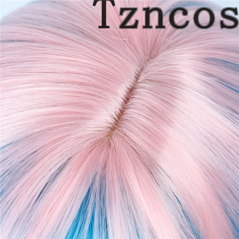 Tzncos لعبة شعر مستعار تأثيري كلوي الوردي الأزرق الشعر القصير مقاومة للحرارة شعر مستعار اصطناعي #5