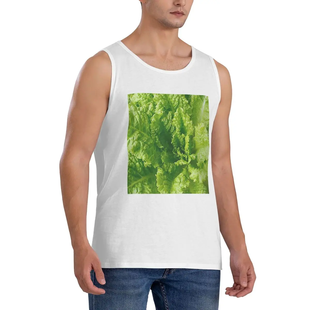 100% Cotton Lettuce Closeup Sleeveless T-Shirt Men Workout Sports Clothing Tops Men's Crew Neck Vest