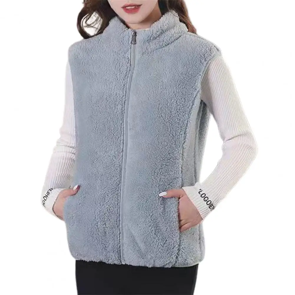 Vest for Women Women's Sleeveless Plush Vest with Stand Collar Zipper Closure Warm Winter Waistcoat with Neck Protection