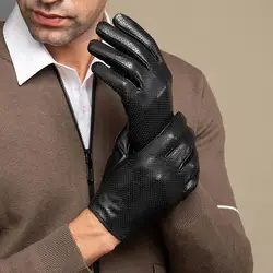 Real Leather Gloves For Men Spring Autumn Driving Gloves Hollow Out Breathable Single layer Faux Sheepskin Gloves