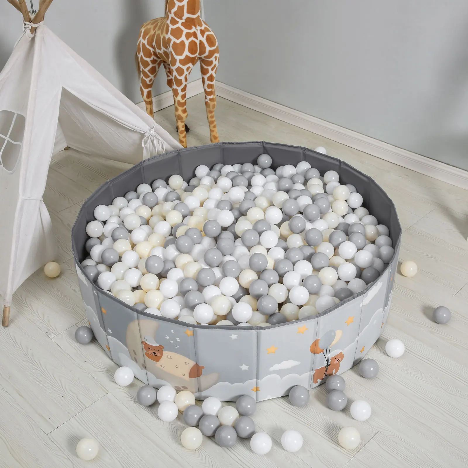 Basen z piłeczkami o średnicy 100 cm z wzorami (bez piłek) Basen z piłeczkami z tkaniny Oxford Okrągły basen do zabawy na świeżym powietrzu dla dzieci