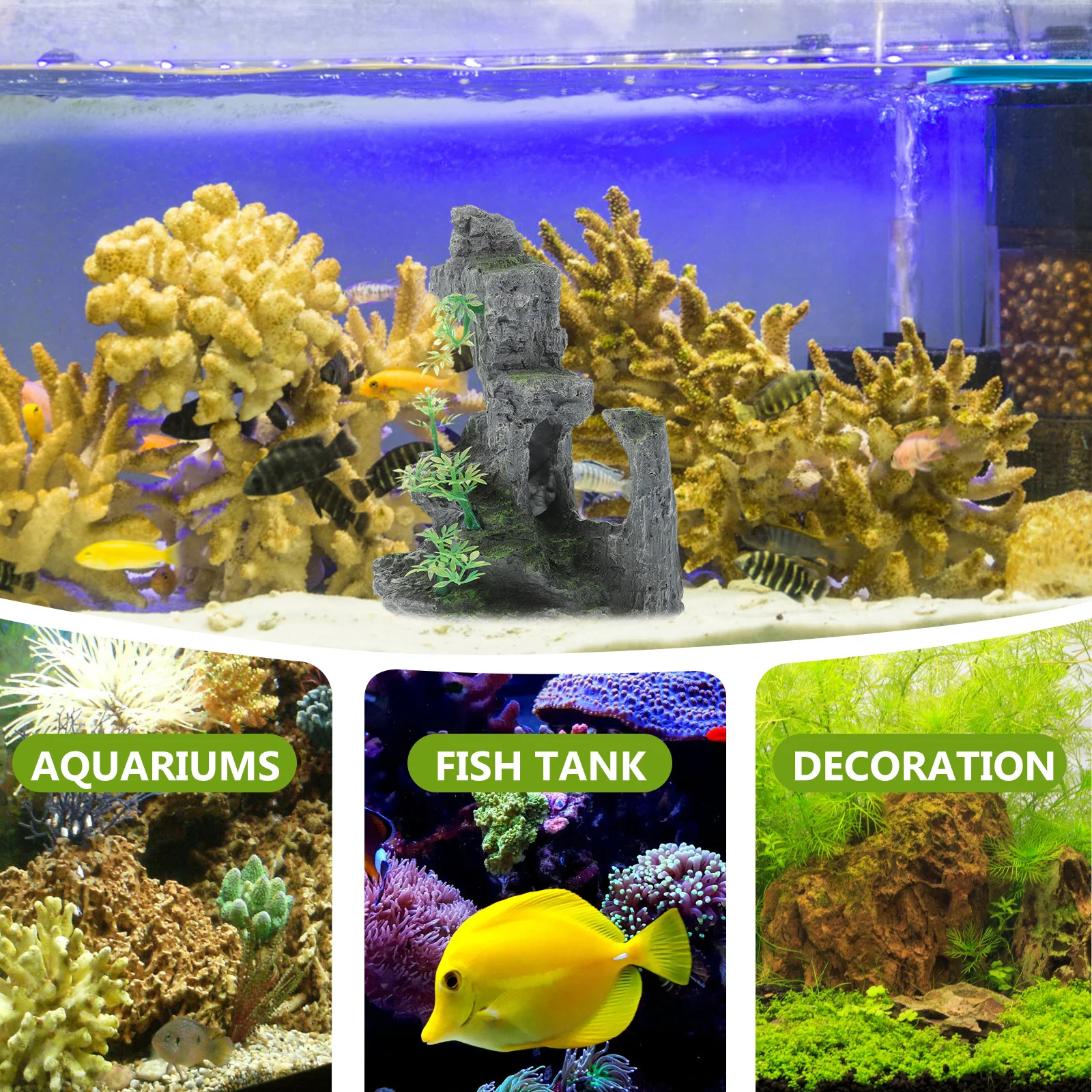 

1Pcs Aquarium Decoration Fake Mountain Exquisite Craftsmanship Unique Design Fish Tank Landscape Adornment Green