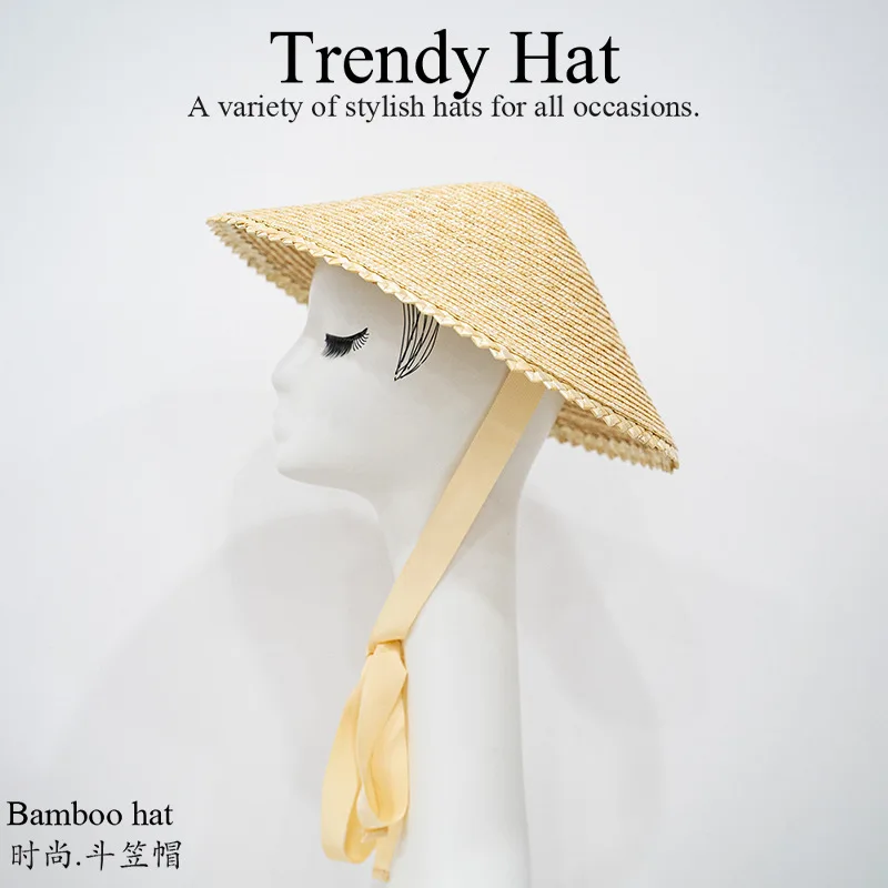 

Fashion Handwoven Bamboo Conical Sun Hat ,Straw Beach Hat, Breathable Outdoor Fishing Tea Picking Cap, Wide Brim UV Protection