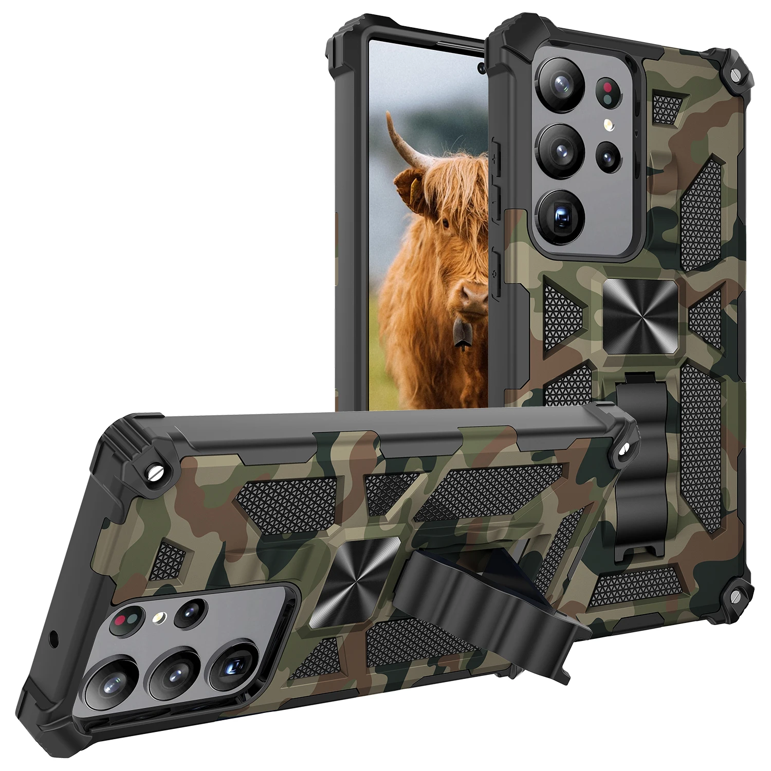 Militärische Tarnmuster-Schutzhülle für Samsung Galaxy S26Ultra S25 FE S22 S23 S24 Note 20 A17 A57 A56 A15 A16 mit Ständer – Detail 8