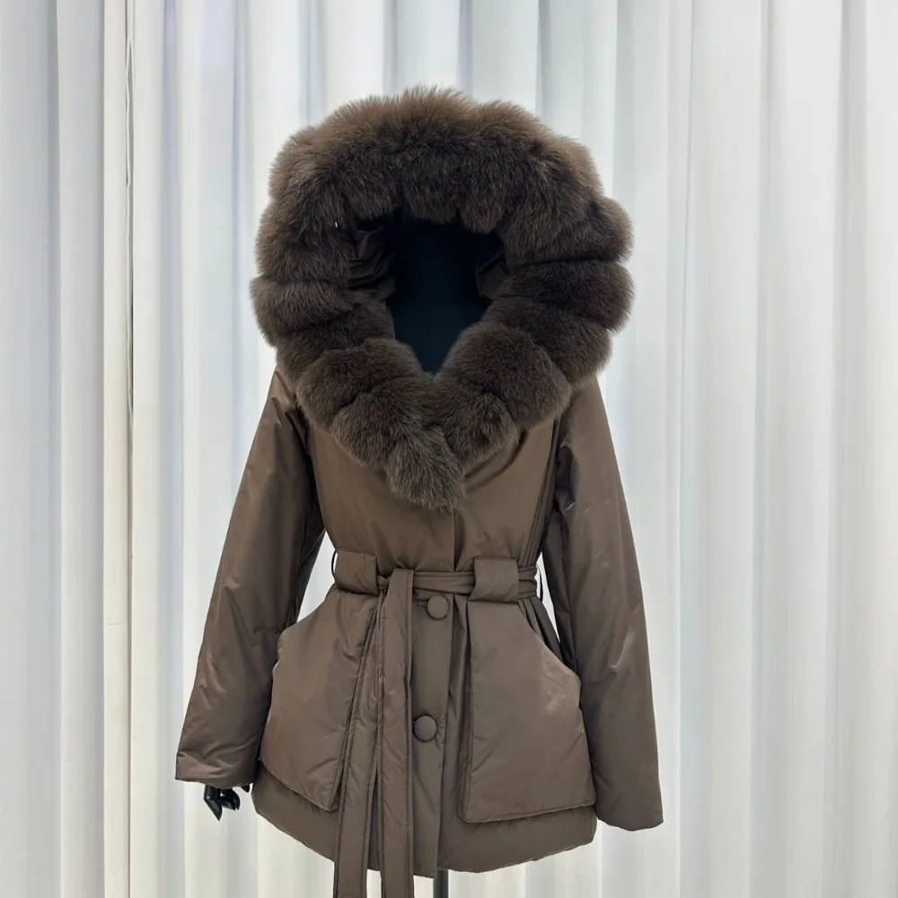 Women's Winter Fur Coat with Hood Vintage Style Genuine Fur Jacket Lady Dense Fur Outerwear for Sophisticated Cold Weather