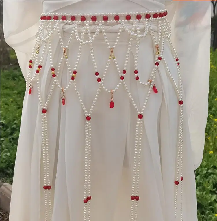 Accessori per cinture da donna con perle a catena in vita con nappe antiche da donna Hanfu Beading