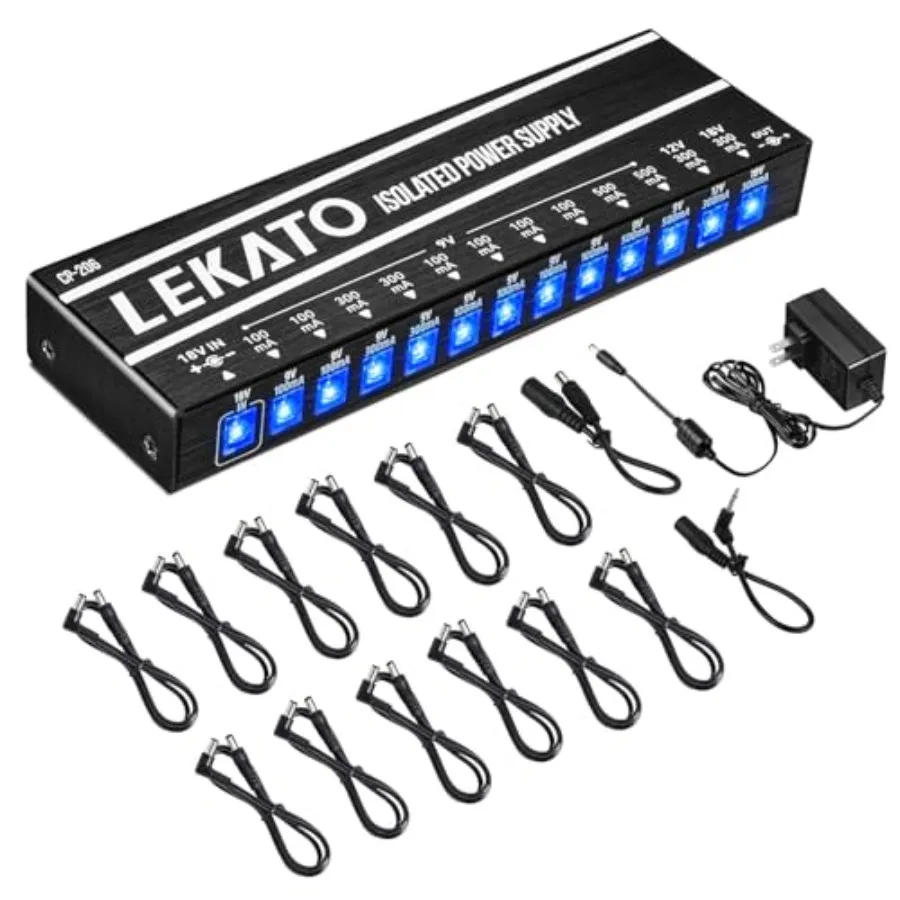

Guitar Pedal Power Supply - 12 Port Isolated Power Supply DC Output 9V/12V/18V 100mA to 500mA for Effect Pedals