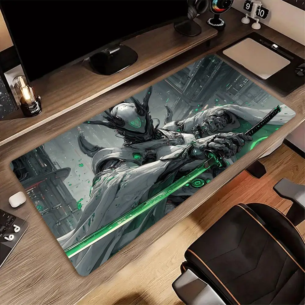 XXL Deskmat Robot Samurai Glowing Green Katana Non-Slip Rubber Mouse Pad Keyboard Mats Gamer Desk Pad Computer Gaming Art
