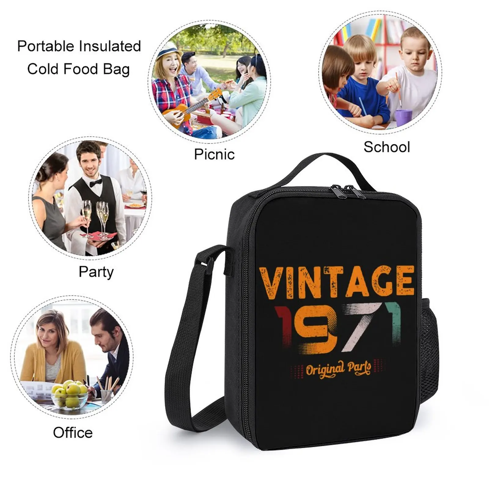 Mochila Vintage Lunch Bag, Durable Lunch Bag, Tote do presente de aniversário, Cozy Verão Ca, Presente de aniversário, 1970 Peças Originais, 3 em 1 Conjunto, 17 Polegada