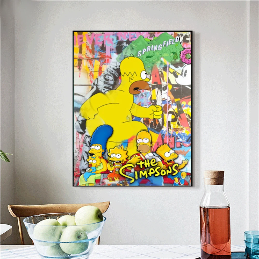 Disney Cartoon Characters The Simpsons Mickey Wall Art Graffiti Canvas Poster decoration Living Room Bedroom Home Decor Gifts