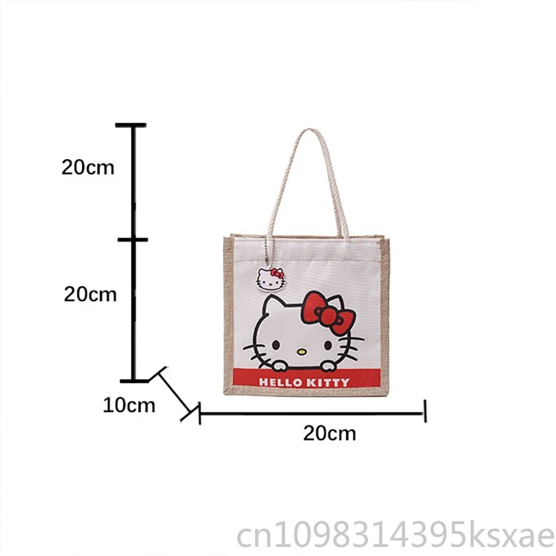 Sanrio Hello Kitty Handbag Flax Large Capacity Tote for Women Girl Kawaii Melody Printing Cartoon Lightweight Shoulder Bag