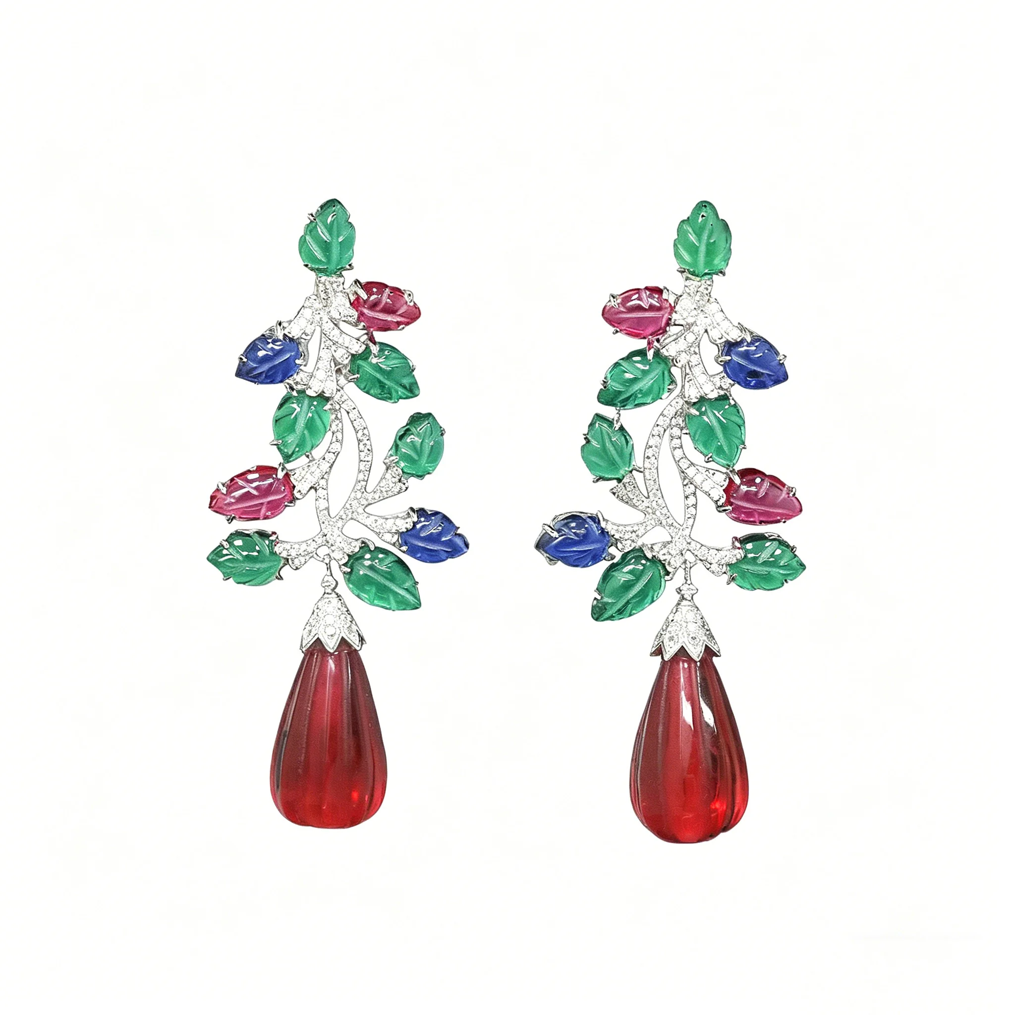 

Vintage Tutti Frutti Drop Earrings Exquisite Women's 925 Sterling Silver Statement Fine Jewelry Engagement Proposal Banquet Gift