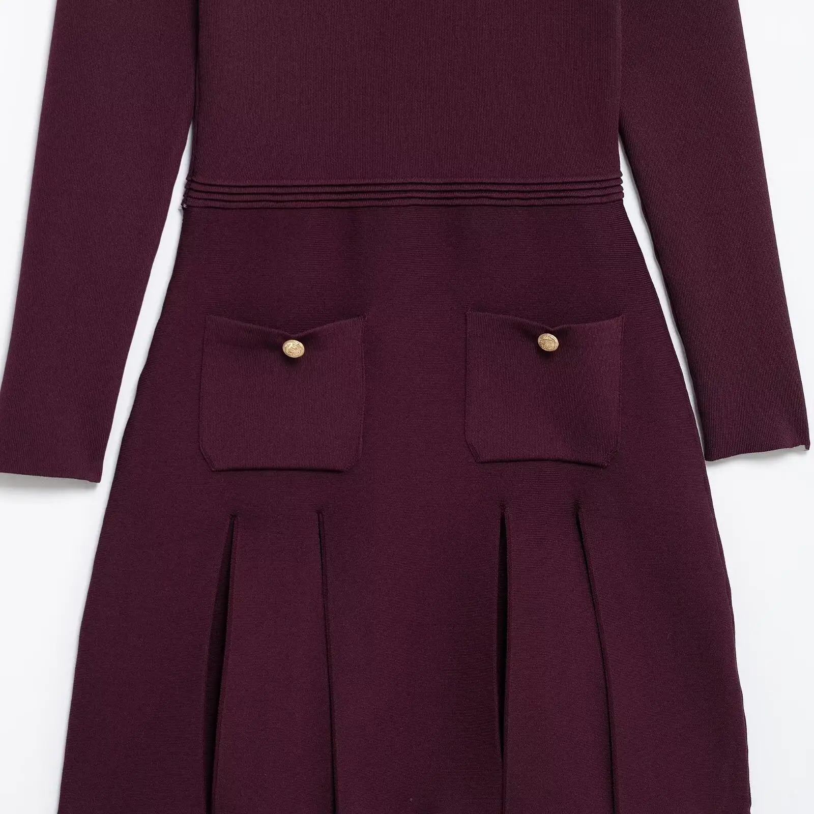 Faionable ort Pleated Knitted Dr JNLEAOG Women's Casual Sle Polyester Fiber Long Sve round Ne A-Line Skirt