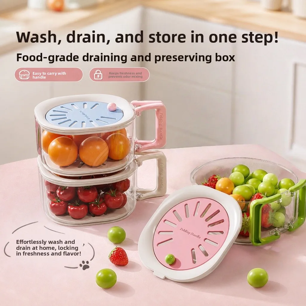 

Drainage Basket Kitchen Fruit Bowl Multi-Functional Food Grade Handle Stackable High Aesthetic Value Fruit Serving Dish