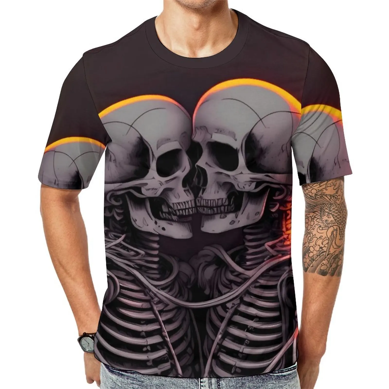 Men Gothic Lovers T Shirt Skeleton Print Popular T-Shirts Short-Sleeved Custom Tshirt Dropshipping Premium Plus Size Top Tees