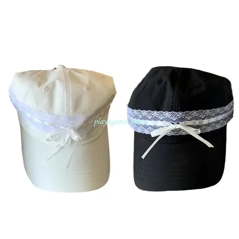 Y88A Balletcore Bow تنفس قبعة بيسبول فتاة Lacework قبعة النشاط في الهواء الطلق