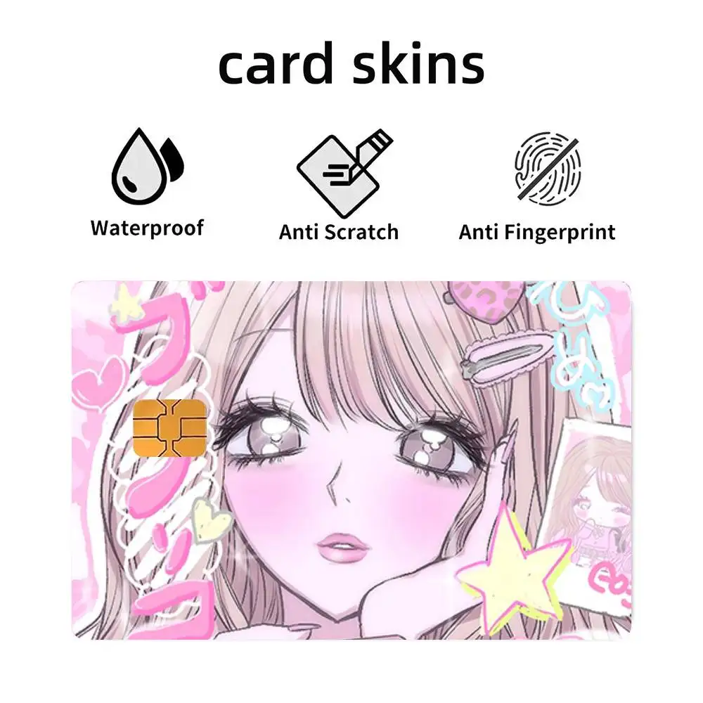 Anime G-Gyaru S-Subculture Girls 4pcs 1Set Funny Shell On Off Ultra Thin No Fade Sticker Skin Cover Film For Debit Credit Card