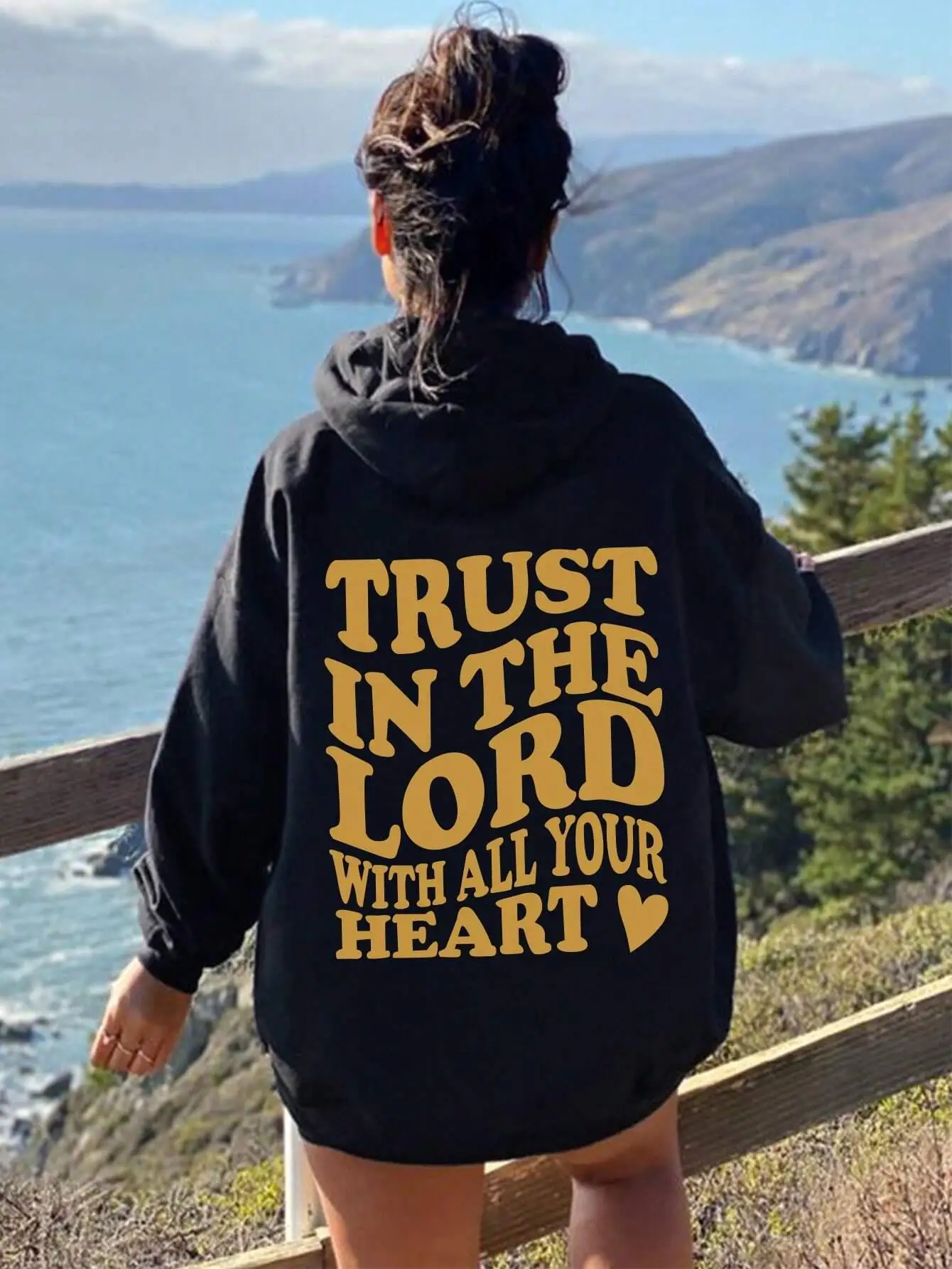 Trust In The Loed With All Your Heart Women Hoody Warm High Quality Sweatshirt Fashion Casual Hooded Autumn Loose Pullover Tops