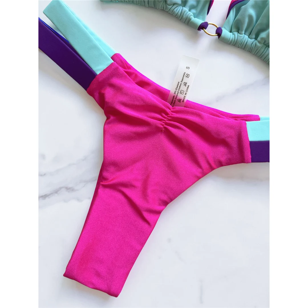 Splicing Neckholder High-Cut Brazilian Bikini Damen Bademode Zweiteiliger Bikini-Set Badeanzug Badebekleidung Schwimmanzug V6067 – Detail 32
