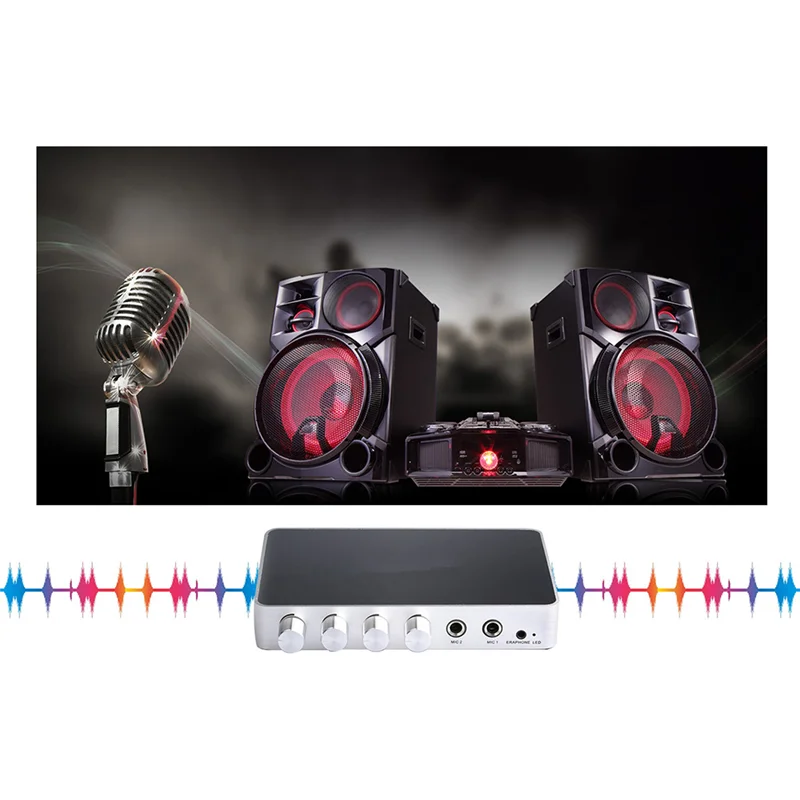 KM200 4K Mini HD كاريوكي جهاز مزج الصوت كاريوكي خلاط مزدوج ميكروفون تعديل حجم الإدخال لغرفة KTV-قابس الاتحاد الأوروبي