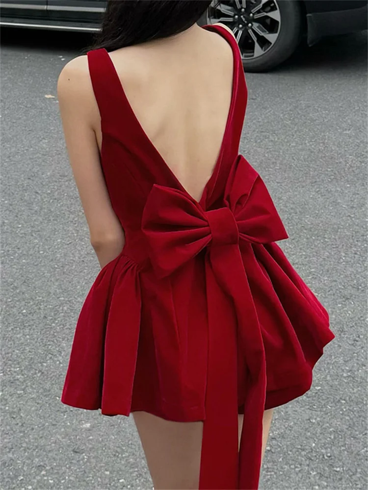 

Tossy Sexy Tee Bow Backless Mini Dress For Women Square Collar Fashion Strapless Elegant Party Dress Gown Female Bodycon Dress