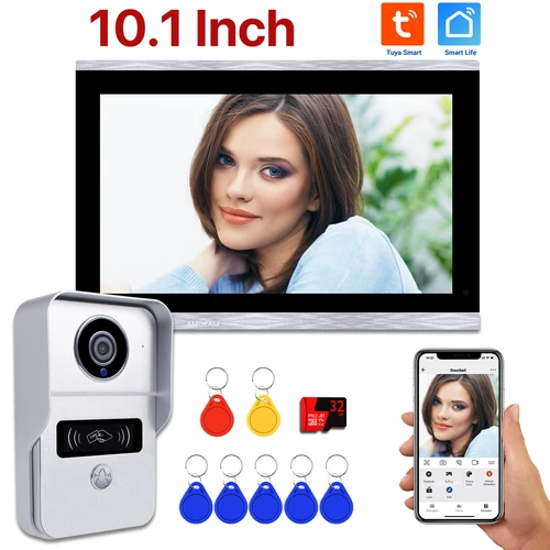 1080P 10 pulgadas 7 ""pantalla táctil Wifi Video timbre, TUYA inteligente intercomunicador de vídeo para el hogar 32G tarjeta Rceord Kit Monitor ID Unlcok 4 cables