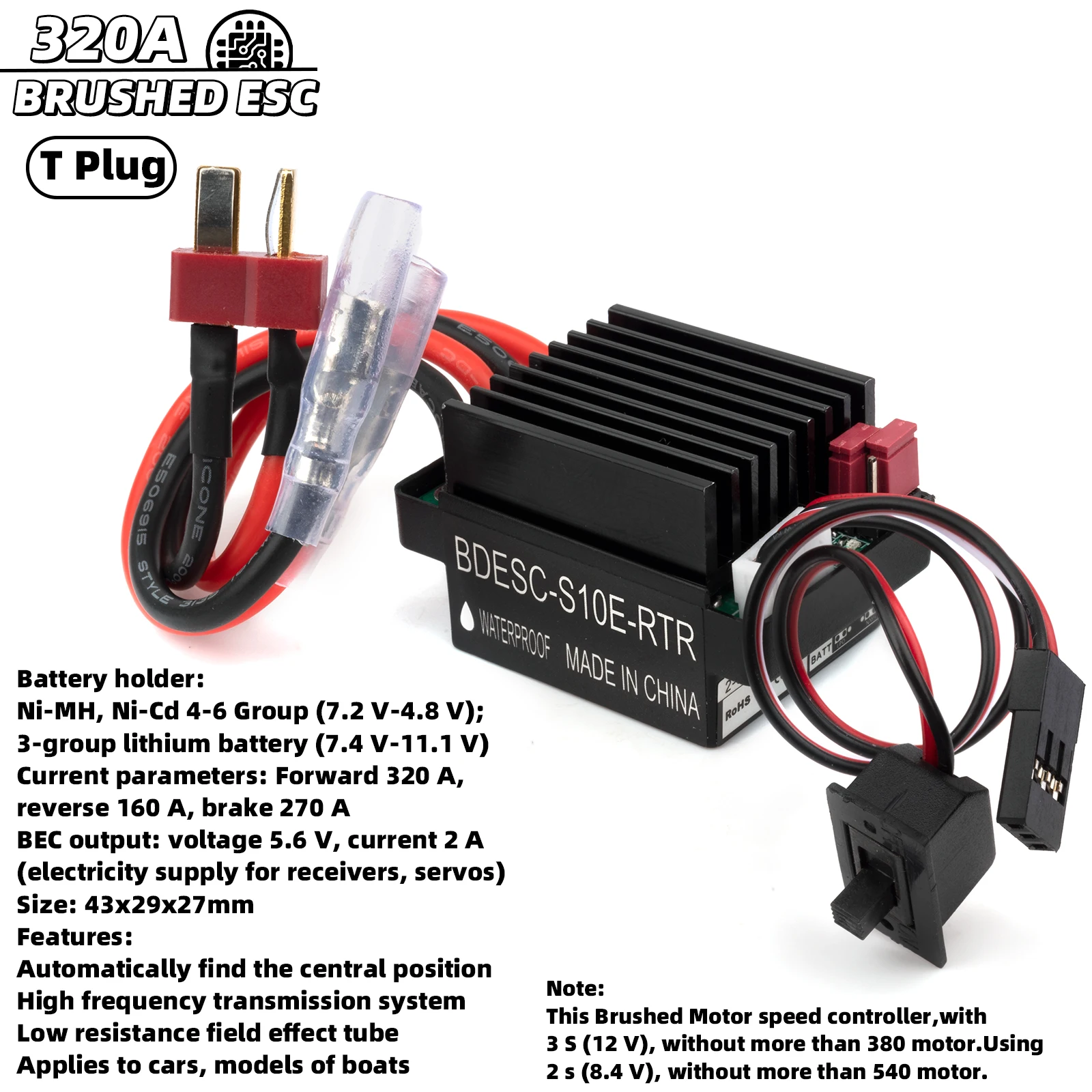 RC 550 Bürstenmotor 12T-55T ESC 320A Geschwindigkeit ​ ​ Steuerkombinationsset Climb Drift Racing Wasserdicht für 1/10 RC Crawler Auto/Boot