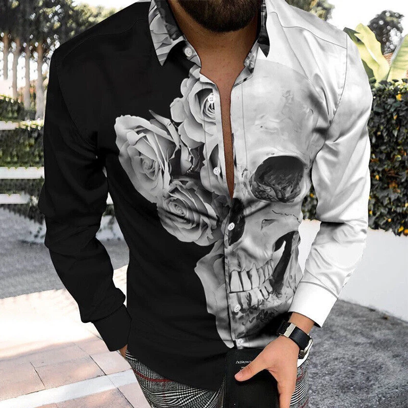 Men\'s shirt pattern shirt printed shirt outdoor street long sleeved clothing oversized fashion street clothing designer