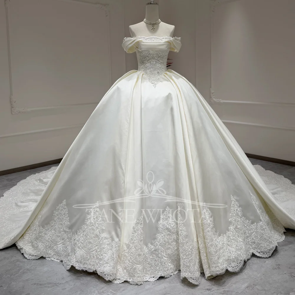 

Customizable Princess Wedding Dress Strapless Off-The-Shoulder Lace-Up Back Embroidered Crystal Civil Ceremony Gown