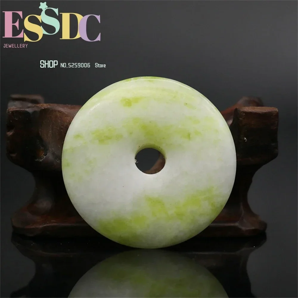 Natural Chinese Jade Green Hand-carved Donut Pendant Boutique Jewelry Men and Women Necklace Popular Gifts Simple and Generous
