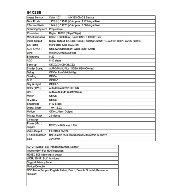 B04B-1080P 60Fps 25X42mm EX-SDI HD-SDI Industrial Camera Module Board Low Temperature Resistance
