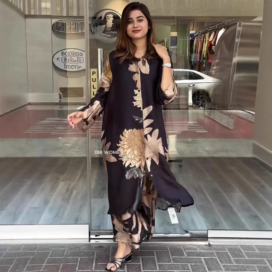 Women's Collar Printed irt Long Pants Tee-piece Set Autumn Faion Briti Sle Adult Workwear Student School orm