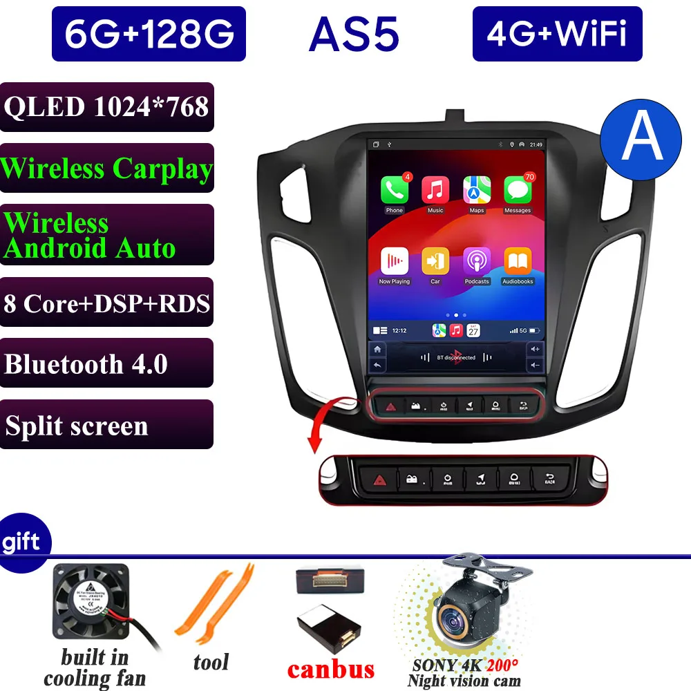 Autoradio Carplay 9.7 Inch Voor Ford Focus 3 Mk3 2011 2012-2019 Navigatie GPS Android Auto Android 15 5G Wifi Unit Geen 2din DVD