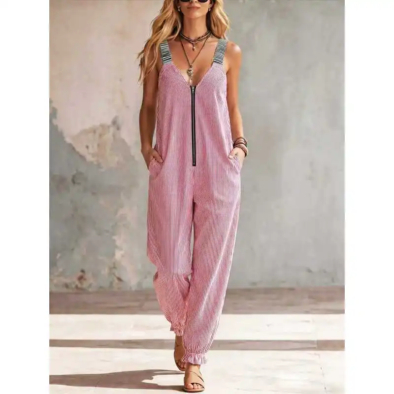 2026 Summer Women's New Fashionable Deep V-neck Slimming jumpsuit with Female Temperament and Casual Style