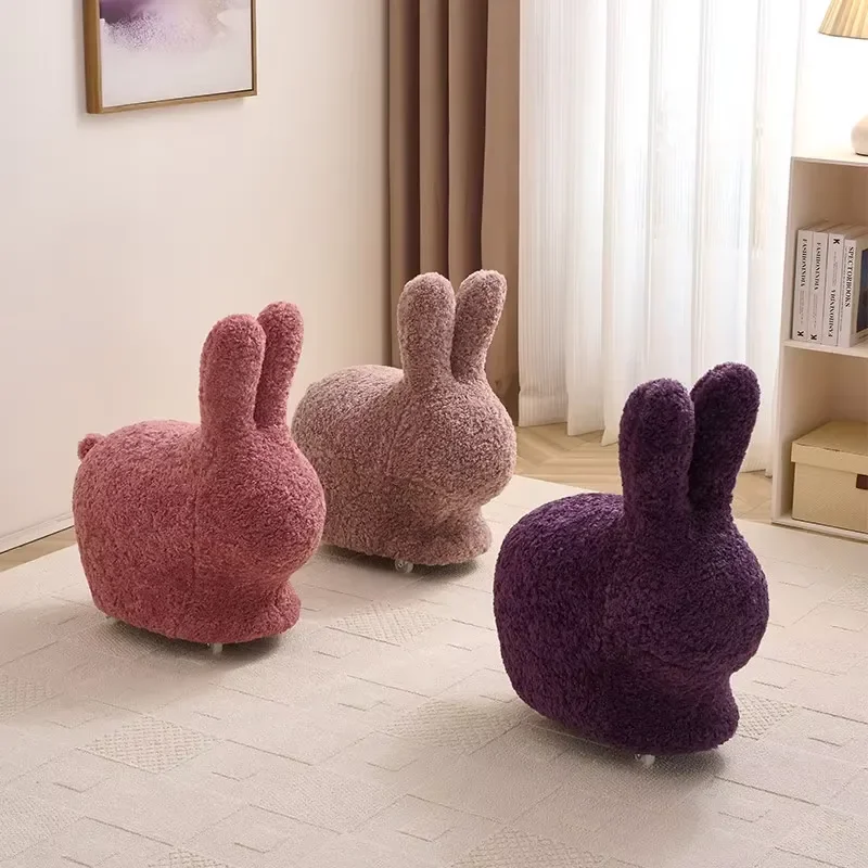 Creative bunny children's stool cartoon animal modeling fabric seat with wheels Internet celebrity living room decoration