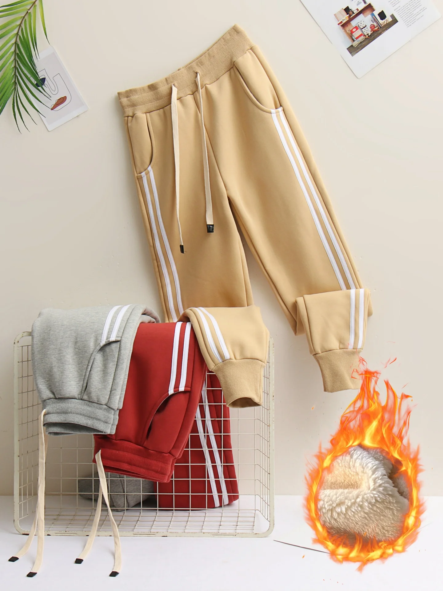 Ultra-Thick Faux Lamb Velvet Women's Fleece-Lined Cuffed Pants Autumn Winter Outdoor Wear Casual Pants Korean Style  Color