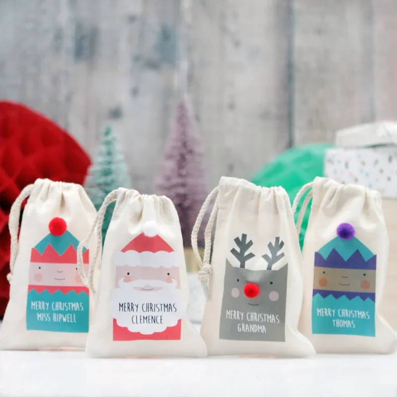 4-PACK Personalised Marry Christmas Gift Bags with Hairball Santa Rudolph Stocking christmas packaging Christmas Decoration xmas