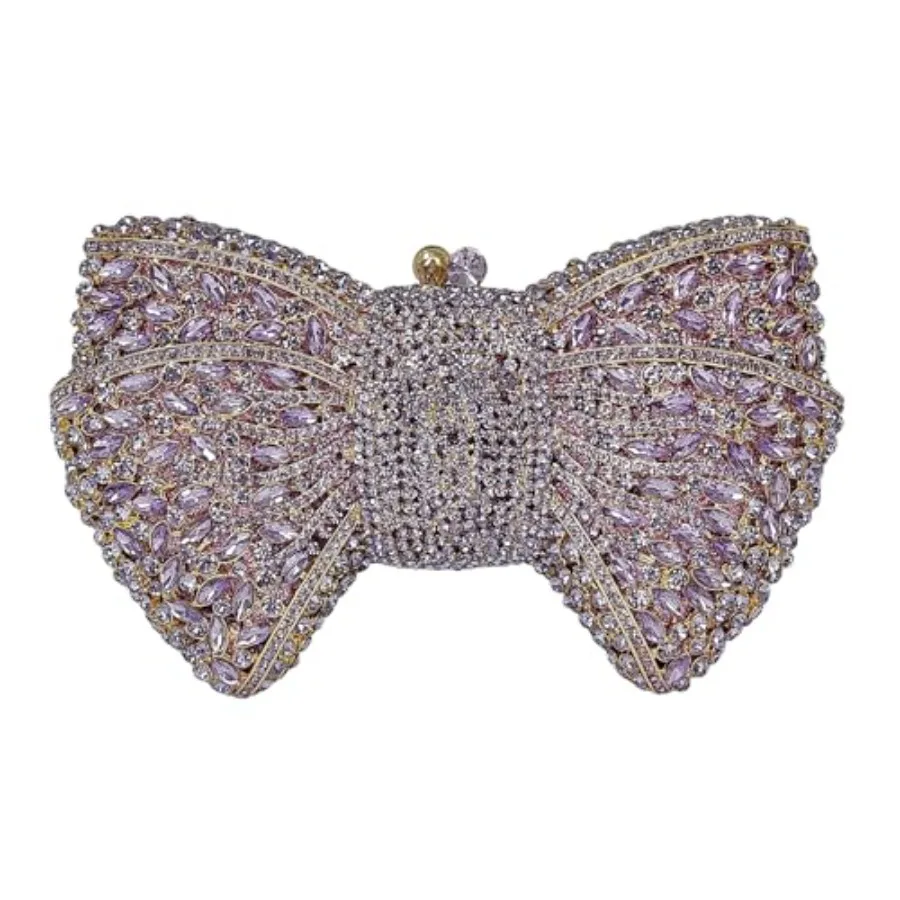 

Evening clutch for party and wedding: luxury crystal bowknot design, glitter rhinestone embellishment, silver-tone hardware, el