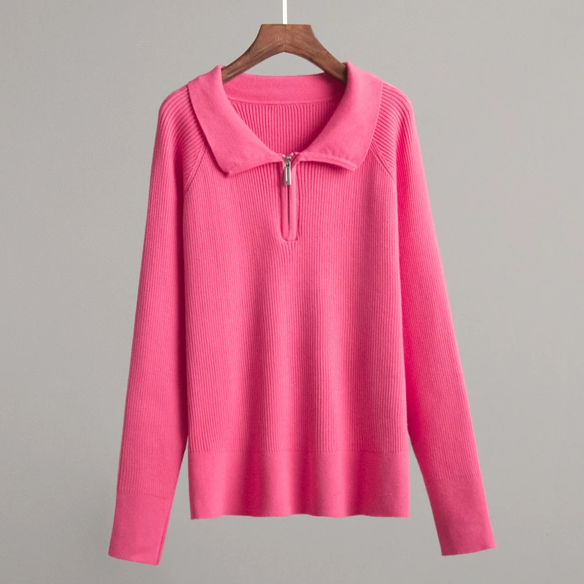 New trend for autumn and winter 2025: versatile, simple and casual polo collar, lapel, pullover, knitted sweater for women