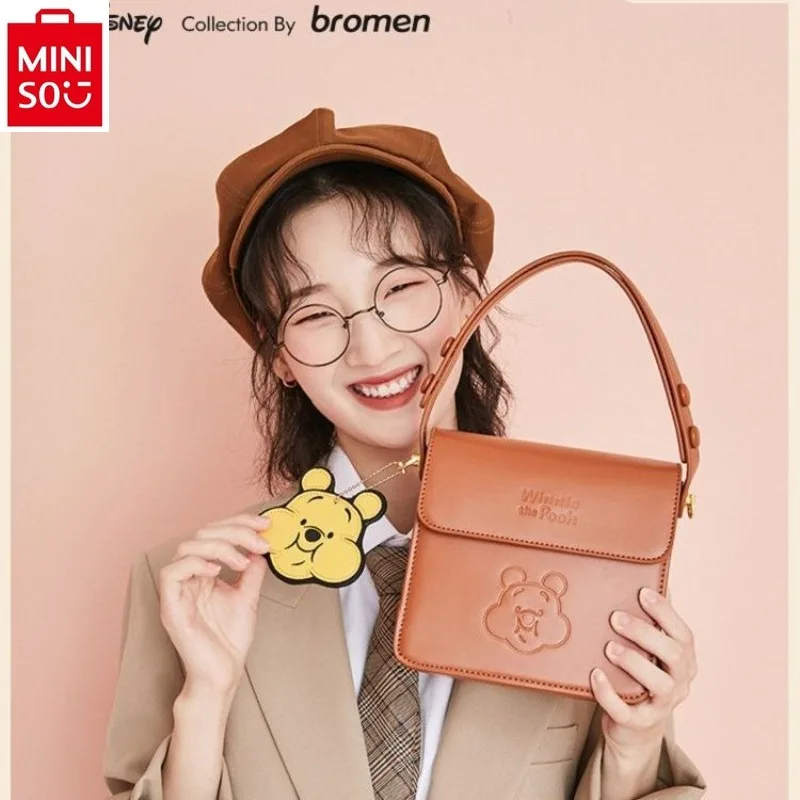 

MINISO Disney Cartoon Winnie the Pooh Underarm Small Box Bag for Women, Fashion High Quality PU Versatile Phone Storage Handbag