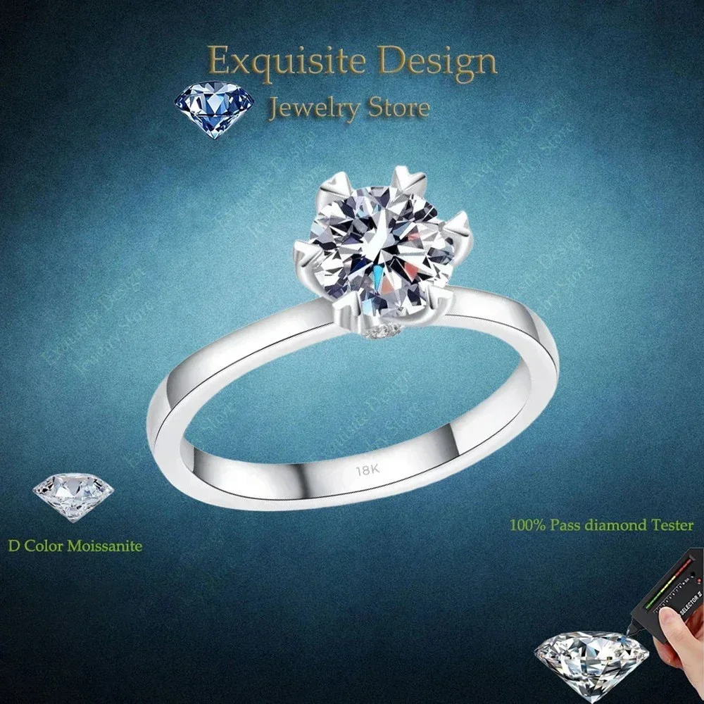 

Exquisite Design 1 Carat Moissanite Six-pronged Heart Setting Luxury Ring, Jewelry 18K White Gold Ring Best Anniversary To Women