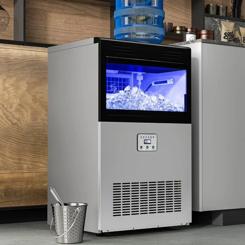 

Commercial Ice Maker Machine,Tap Water & Top Loading 3-5 Gallon Freestanding Ice Maker with Stainless Steel Ice Scoop