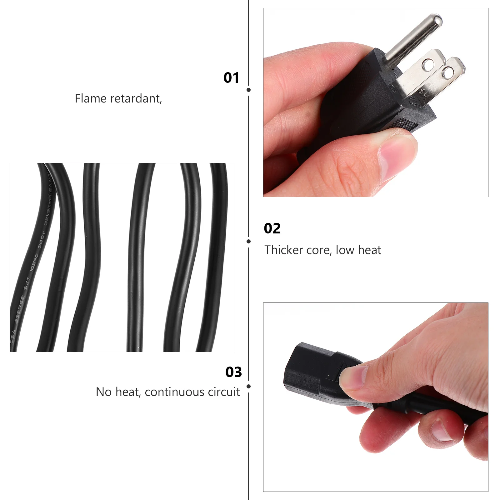 

16Awg 3-Prong Us Plug Power Cord For Display Rice Cooker Indoor Use Extension Cable Full Copper Core Safety Certified Electrical